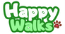 Happy Walks brand logo for the double dog leash store. Bright green playful design with paw print icon, representing joyful and tangle-free dog walks.